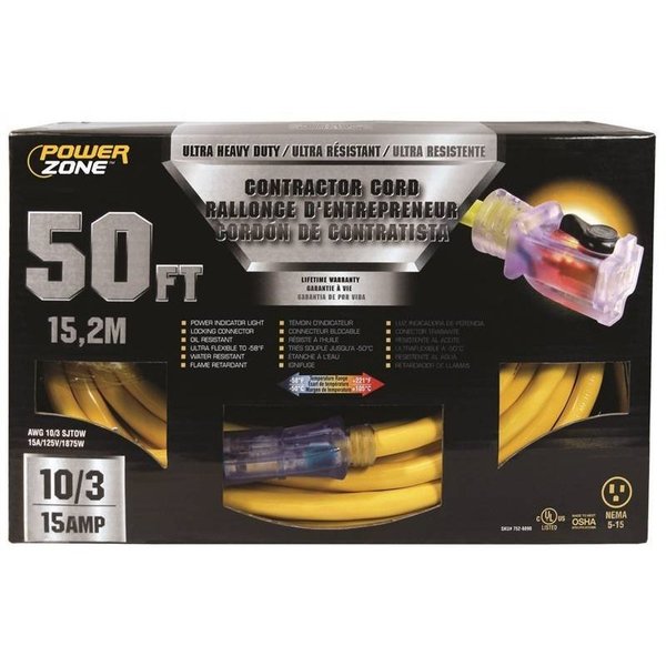 Powerzone Cord Ext 10/3 Sjtow X 50Ft Yel ORP511930